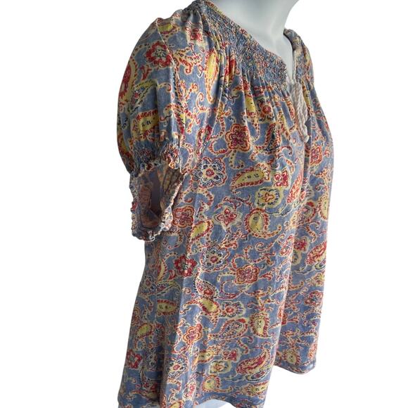 LRL RALPH LAUREN JEANS BLUE PAISLEY TOP, SIZE XL, ROPE TIE. - Picture 3 of 4